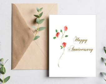 Blank Anniversary Card | Happy Anniversary Greeting Card | Handmade Greeting Card | Watercolor Anniversary Card