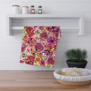Paños de cocina con rosas florales vibrantes, decoración de cocina, regalo de inauguración, toallas de algodón ecológicas, imprescindibles para la cocina, paños de cocina