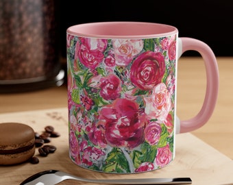 Gift for Mom Coffee Mug, 11oz | Pink Roses Coffee Mug | Coffee and Tea Mug | Coffee Lover | Tea Lover