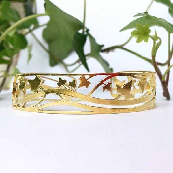 BANGLE BRACELET for WOMAN, cuff bracelets gold, ivy bracelet, ivy and jewelry, ivy leaves, artisan jewelry gift, christmas gift for her