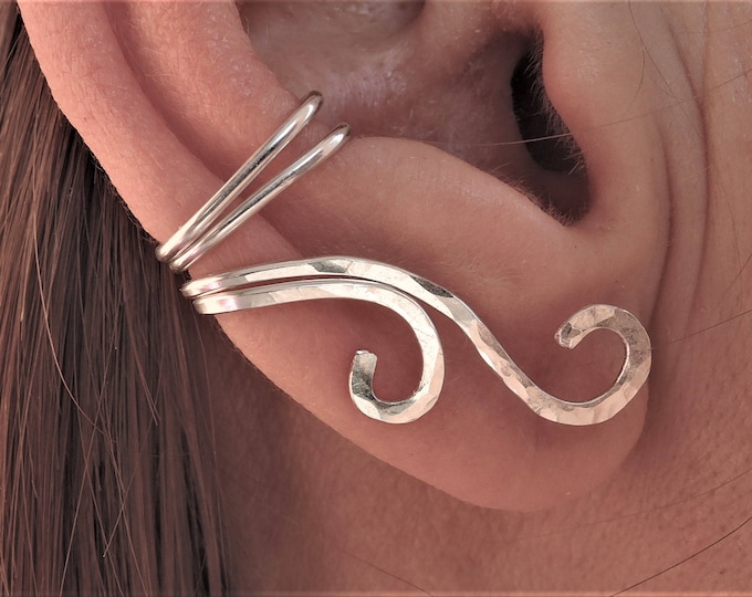 Wide Band 925 Sterling Silver Ear Cuff – Pierceless Clip-On Wrap Earring, No Stone, Gift F35
