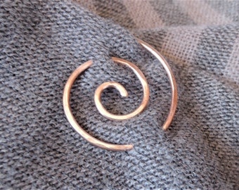Copper shawl pin - cardigan clip/fastener/closure Sterling or German silver Celtic spiral Fibonacci spiral cable needle Minimalist pin