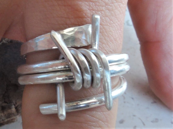 Silver Barbed Wire Ring Mens Unisex Wire Wrapped Ring Sterling