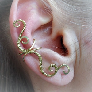 Lange Messing Ohrmanschette/Climber/Crauler - Draht gewickelt Mit/ohne Piercing - rechtes Ohr