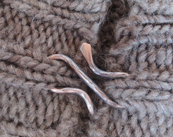 Cardigan closure/fastener/clasp - Copper or Sterling silver -  Double hook snake pin - Simple minimal small serpent scarf / shawl pin