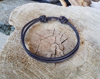 Leren koordarmband 2 mm Glijdende knopen Verstelbaar, echt natuurlijk geverfd sieradenkoord Dubbelstrengige leren armband