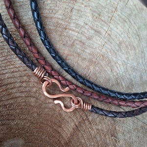 Thick Leather Cord Necklace  4 mm men&#39;s braided genuin leather cord - Clasp in copper, brass, sterling silver - Dark Brown, Red Brown, Black