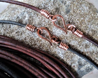 Leather Cord Necklace 2.5 mm Vintage Brown or Black Thick jewelry cord Distressed genuine leather - Clasp in copper, brass, sterling silver