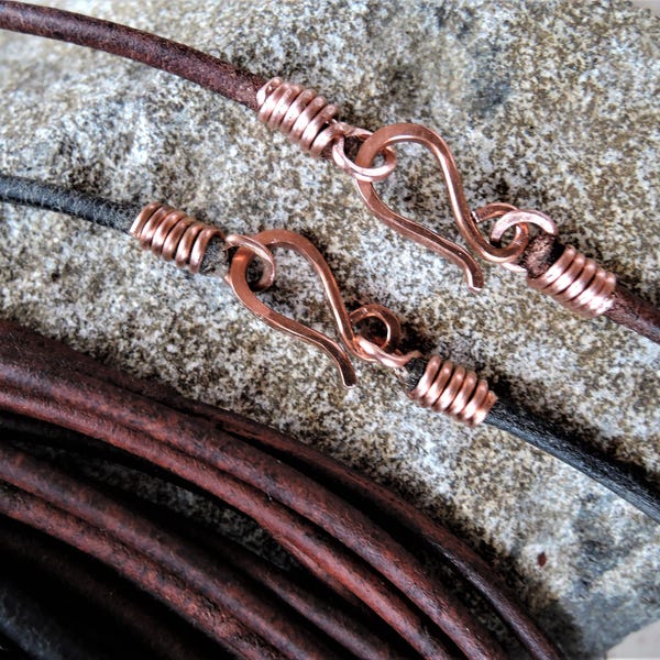 Leather Cord Necklace 2.5 mm Vintage Brown or Black Thick jewelry cord Distressed genuine leather - Clasp in copper, brass, sterling silver