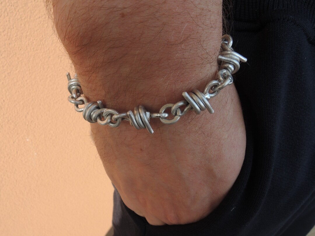 Men's Barbed Wire Bracelet Chunky Silver Aluminum Chain Etsy