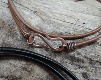 Leather Cord Necklace 2.5mm - Shiny Black or Brown - Thick jewelry cord -  Genuine leather - Clasp in copper, brass, sterling silver