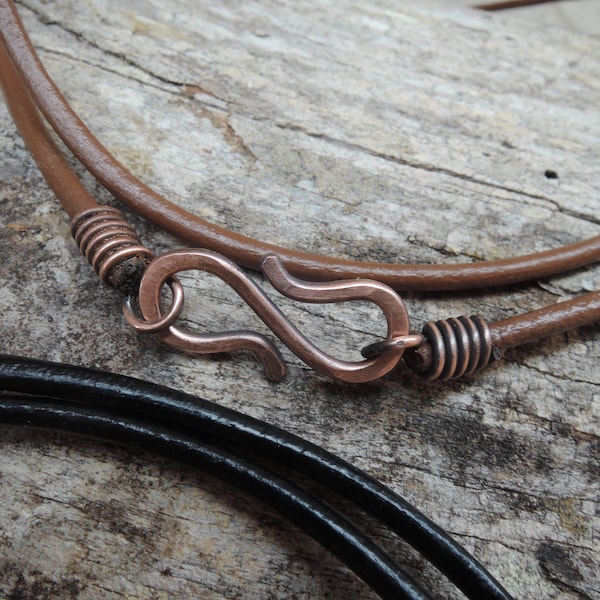 Collier de cordon en cuir 2.5mm - Noir brillant ou marron - Cordon de bijoux épais - Cuir véritable - Fermoir en cuivre, laiton, argent sterling