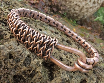 Rustic Copper Bracelet - Wire wrapped  copper bracelet - Copper wire braided bracelet - Bangle bracelet - Rustic boho