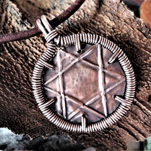 Star of David necklace mens unisex Handmade wire wrapped antique copper pendant Shield of David Magen David Jewish six pointed star