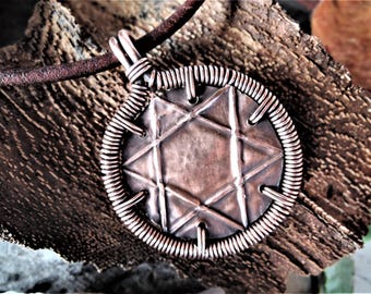 Star of David necklace mens unisex Handmade wire wrapped antique copper pendant Shield of David Magen David Jewish six pointed star