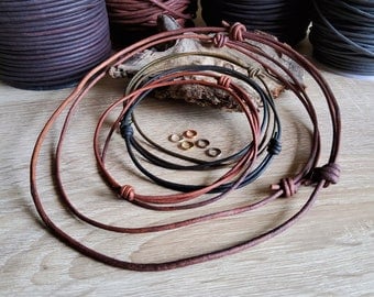 Leather Cord Necklace 2 mm 2.5 mm 3 mm Sliding knots Adjustable Genuin natural dye jewelry cord Choker for pendant Leather string