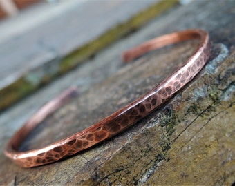 Thin Rustic Copper Cuff Bracelet 3mm Diameter