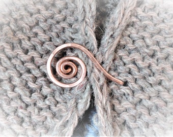 Hammered copper cardigan fastener/clip Double hook Knitting Accessories - Copper button - Sterling silver Brass Copper Scarf/Shawl pin