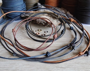 Leather Cord Necklace 2 mm Sliding knots Adjustable genuine natural dye jewelry cord Choker for pendant Leather string