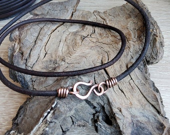 Men&#39;s Leather Cord Necklace 3 mm Vintage Brown or Black Thick jewelry cord Genuin  leather - Clasp in copper, brass, sterling silver