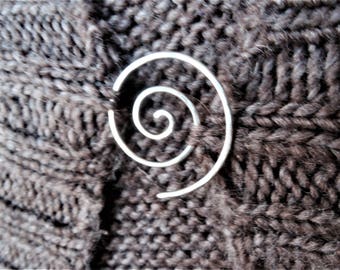 Silver cardigan clip/fastener/closure Sterling or German silver Copper Celtic spiral shawl pin Fibonacci spiral cable needle Minimalist pin