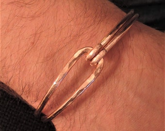 Copper bangle bracelet - Hook and loop closure - Mens or Womens copper jewelry - Thick copper wire minimalist bracelet