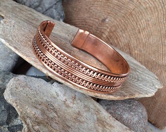 Manchette en cuivre enveloppé de fil - Bracelet tressé pour homme ou femme - Bracelet en cuivre nu naturel - Bracelet de guérison