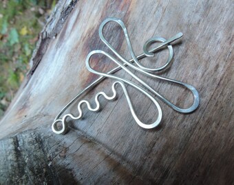 Silver dragonfly shawl pin, scarf pin, hat pin - Dragonfly brooch - German silver or Sterling silver wire shawl pin