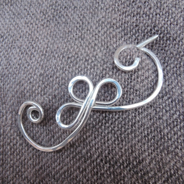 Celtic shawl pin Sterling silver, Brass, Copper, German silver Celtic shawl, sweater, hat or scarf brooch Sophisticated hammered wire swirls