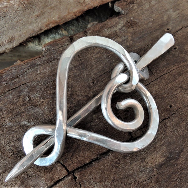 Celtic Heart Shawl Pin / Hair Pin Barrette /Brooch/Cardigan clip - Small Silver Aluminum Pin Closure, Fastener Jewelry - Knitting Accessory