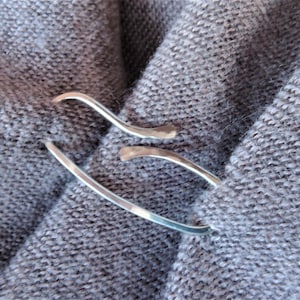 Silver shawl pin Minimalist modern cardigan closure  Scarf pin Brooch in German silver Sterling silver Copper Hammered simple lines pin