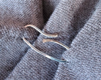 Silver shawl pin Minimalist modern cardigan closure  Scarf pin Brooch in German silver Sterling silver Copper Hammered simple lines pin