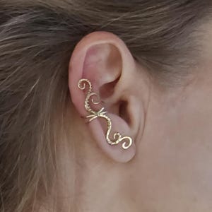 Long brass ear cuff/climber/crawler - Wire wrapped With/without piercing - right ear