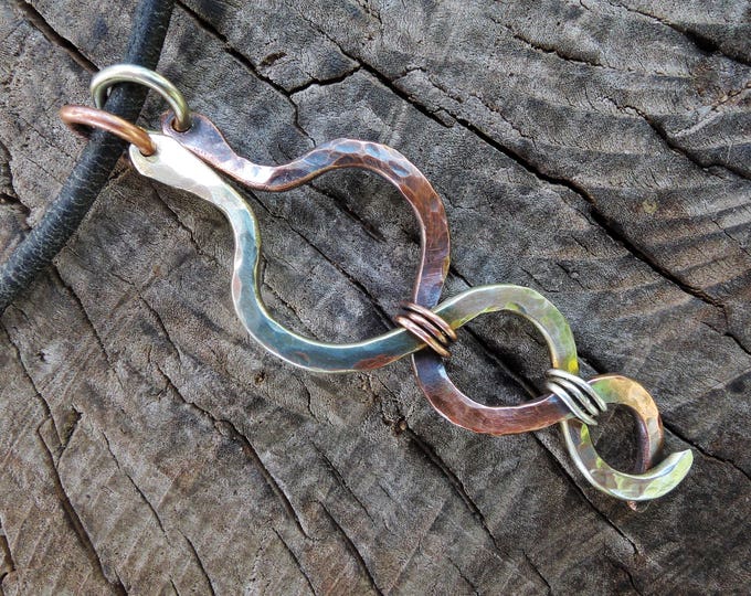 Entwined Snakes Necklace Copper and German Silver Intertwined Serpents