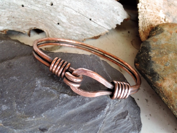 Mens Copper Bracelet Hammered Aged Copper Bangle Loop and Hook Handmade Wire Wrapped Rustic Jewelry Medium Heavy Unisex Etsy Canada