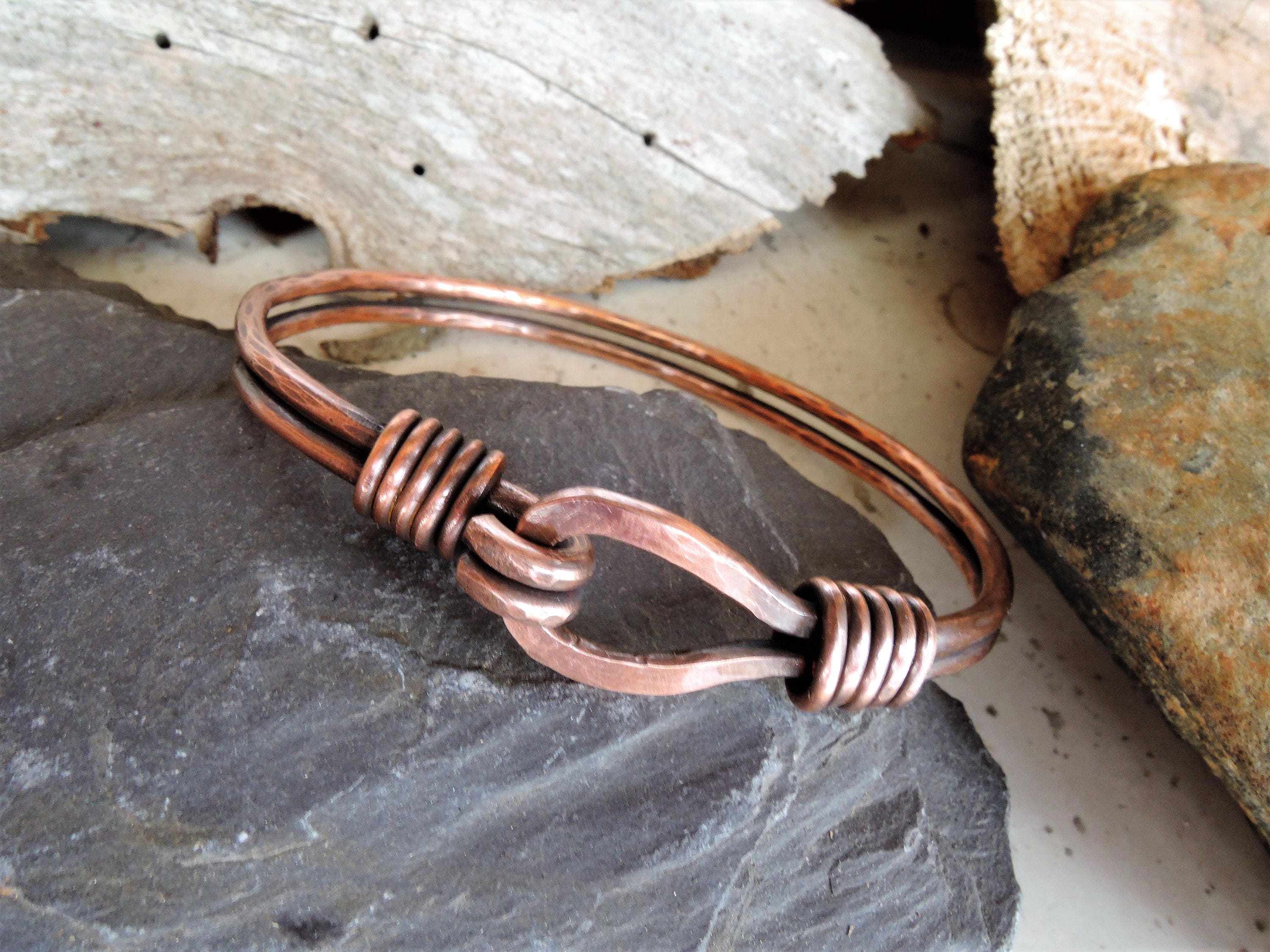 Wire Wrapped Pure Copper Bracelet Unique Stranded Wire Bangle for Him or Her 7th Anniversary Gift Artisan Woven Jewelry 18.5 cm | WireWrapArt