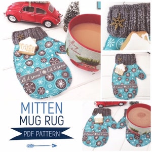 Winter and Christmas Mitten Style Mug Rug Coaster PDF Sewing Pattern and Photo Tutorial Digital Download