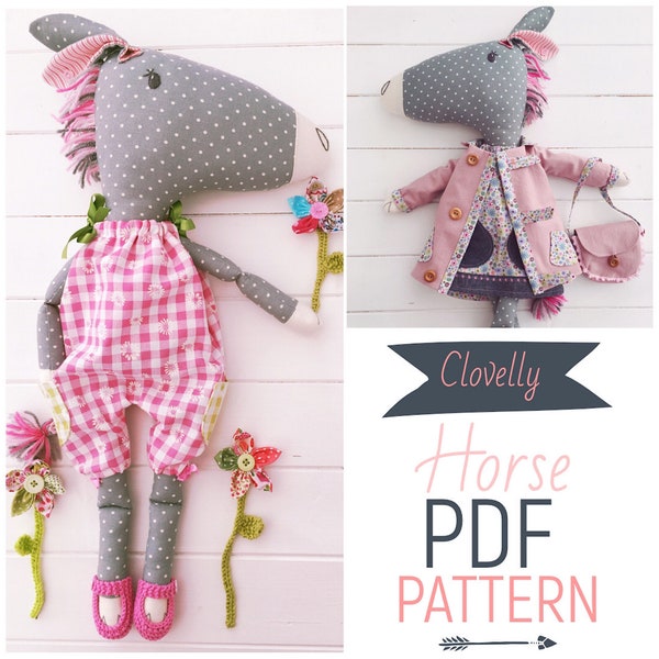 Cheval en tissu Dress Up Doll 'Clovelly' avec des vêtements de poupée et des accessoires PDF Patron de couture et tutoriel photo Téléchargement numérique