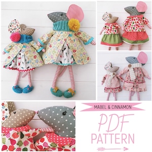 Dress Up Mouse Cloth Dolls Mother & Daughter &#39;Mabel and Cinnamon&#39; with Doll Clothes and Accessories PDF Sewing Pattern and Photo Tutorial