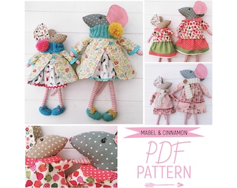 Dress Up Mouse Cloth Dolls Mother & Daughter 'Mabel and Cinnamon' with Doll Clothes and Accessories PDF Sewing Pattern and Photo Tutorial