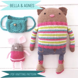 Easy-Knit Cat & Mouse Dolls 'Bella' and 'Agnes' + Backpack and Camera Knitting Pattern | Photo Tutorial | Instant Digital Download