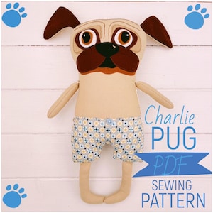 Pug Cloth Doll 'Charlie' PDF Sewing Pattern and Photo Tutorial Digital Download