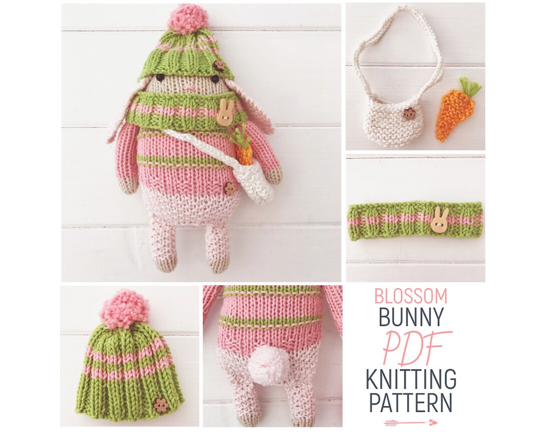 Hand Knitted Toy Mini Bunny Rabbit Doll 'blossom' With Knitted Accessories PDF Knitting Pattern ...