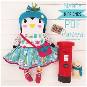 Penguin Dress Up Cloth Doll with Mini Felt Polar Bear, Christmas Doll Clothes and Accessories PDF Sewing Pattern and Photo Tutorial