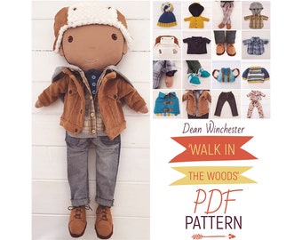 Boy Dress Up Cloth Doll Dean Winchester Featuring 'Walk in the Woods' Boy Doll Clothing & Accessories PDF Sewing Pattern and Photo Tutorial