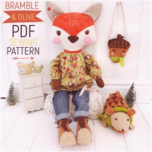 Patrón de costura para muñecos de zorro y erizo 'Bramble & Olive' + ropa y accesorios / Tutorial fotográfico / Descarga digital instantánea
