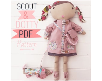 Habillez la poupée en tissu 'Scout' et son ami 'Dotty' Teckel Puppy Dog Doll avec des vêtements et des accessoires PDF Patron de couture et tutoriel photo