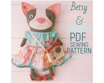 PDF Cat Doll 'Betsy' + Felt Animal Friends, Clothes & Accessories Sewing Pattern | Step by Step Photo Tutorial | Instant Digital Download