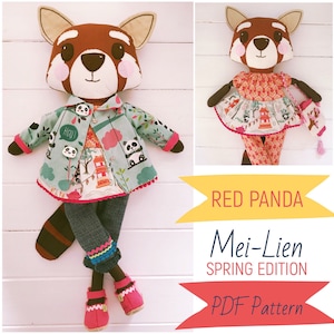 Red Panda Dress Up Cloth Doll &#39;Mei-Lien&#39; with Summer Girl Doll Clothes & Accessories PDF Sewing Pattern and Photo Tutorial Digital Download