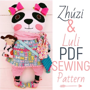 Panda Doll 'Zhuzi' with Mini Doll, Clothes and Accessories PDF Sewing Pattern and Tutorial Digital Download